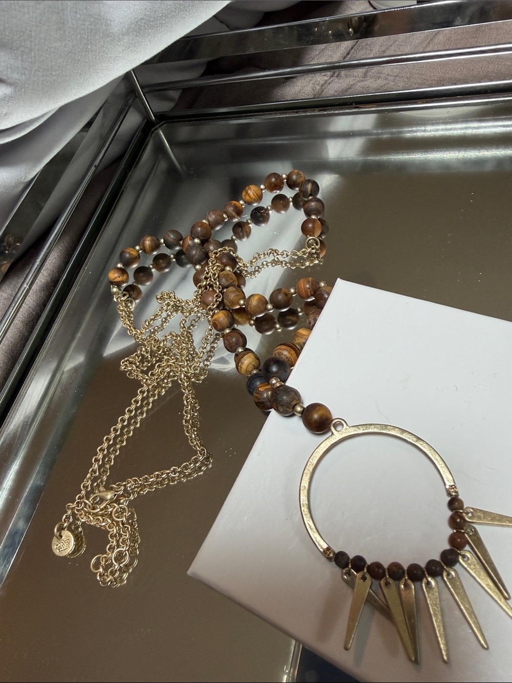 Marlyn Schiff Long Gold-Tone Beaded with Tiger Eye Accents & Boho Spike